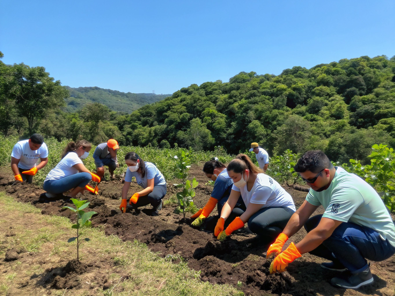Volunteers working together on a community garden project