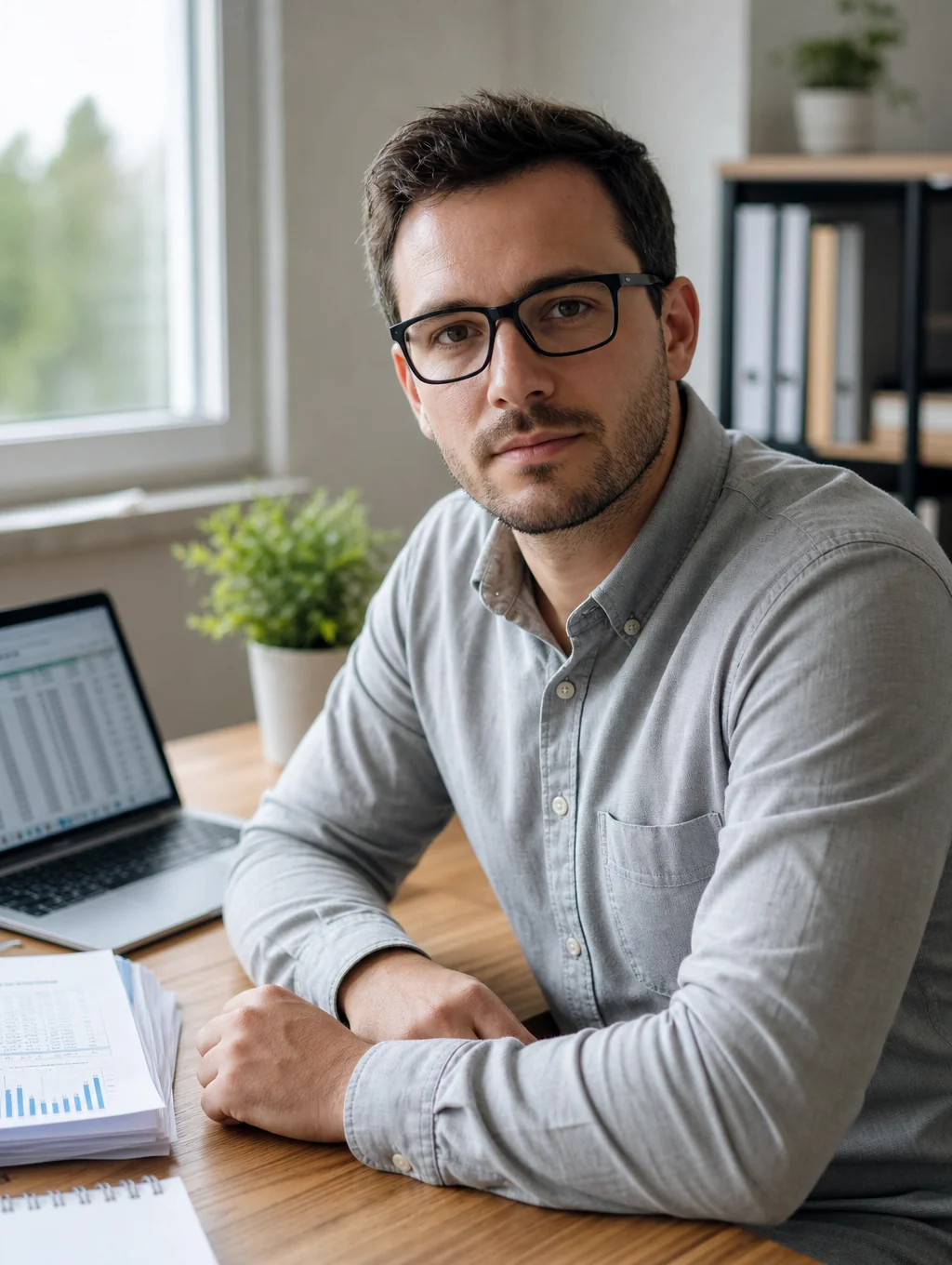 Portrait of Marcus Thorne, Operations Lead, reviewing project documents at a desk